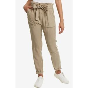 Pam & Gela Paperbag Pants Tan Neutral Tie Waist Small Zipper Ankle Jogger $255